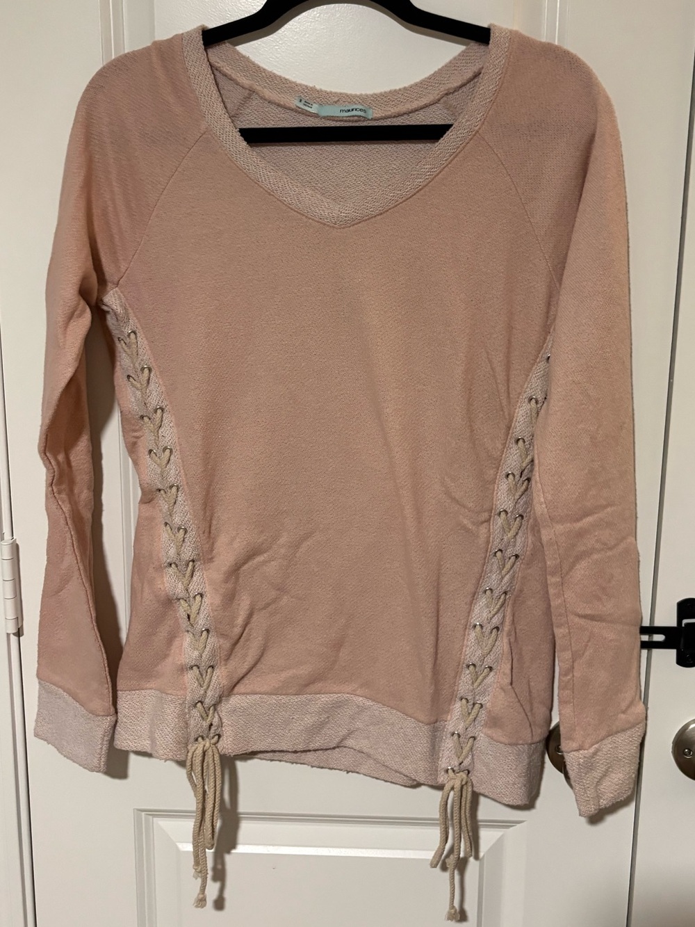 Maurices Blush Pink Lace Up Side Sweatshirt Size M